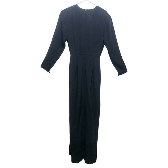 Vintage Albert Nipon 100% Silk Long Dress 6 Black V-neck Long Sleeves Morticia - Picture 2 of 16